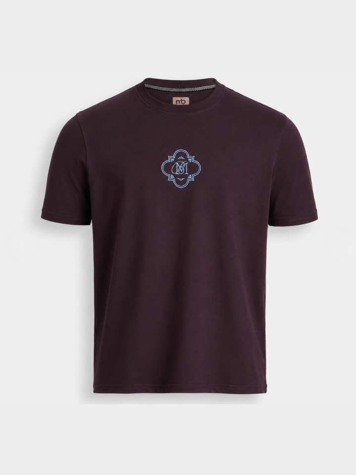 Wine  Cotton Lycra Regular Fit Embrioded Round Neck T-Shirt