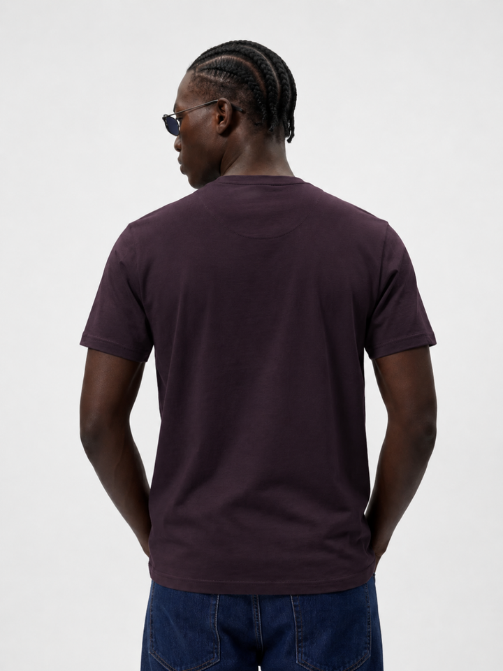 Wine  Cotton Lycra Regular Fit Embrioded Round Neck T-Shirt