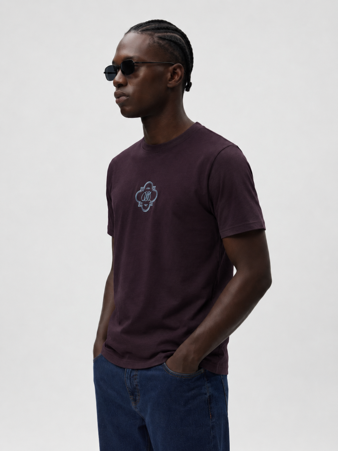 Wine  Cotton Lycra Regular Fit Embrioded Round Neck T-Shirt