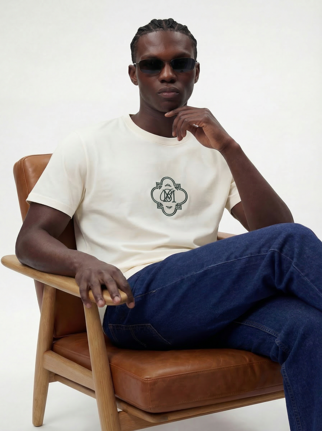 Offwhite Cotton Lycra Regular Fit Embrioded Round Neck T-Shirt