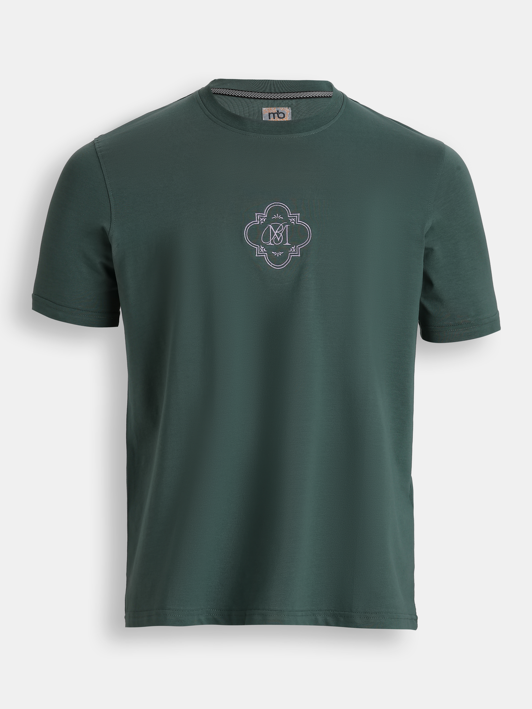 Green Cotton Lycra Regular Fit Embrioded Round Neck T-Shirt