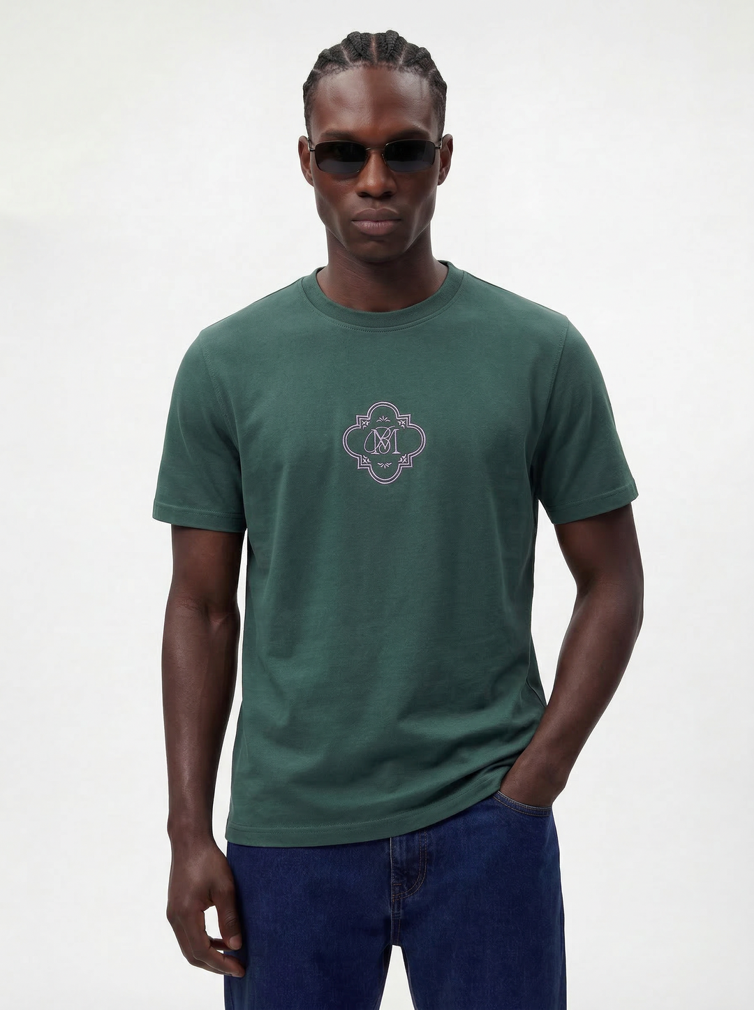 Green Cotton Lycra Regular Fit Embrioded Round Neck T-Shirt