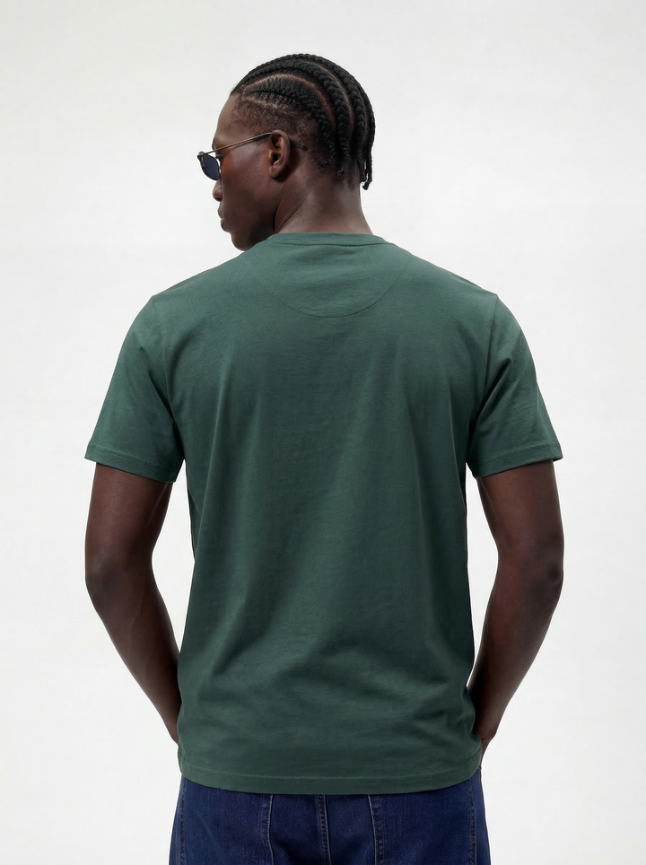 Green Cotton Lycra Regular Fit Embrioded Round Neck T-Shirt