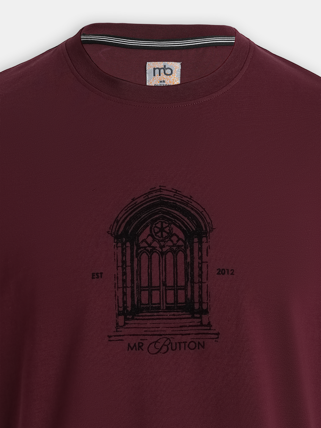 Brown Cotton Lycra Regular Fit Flock Round Neck T-Shirt