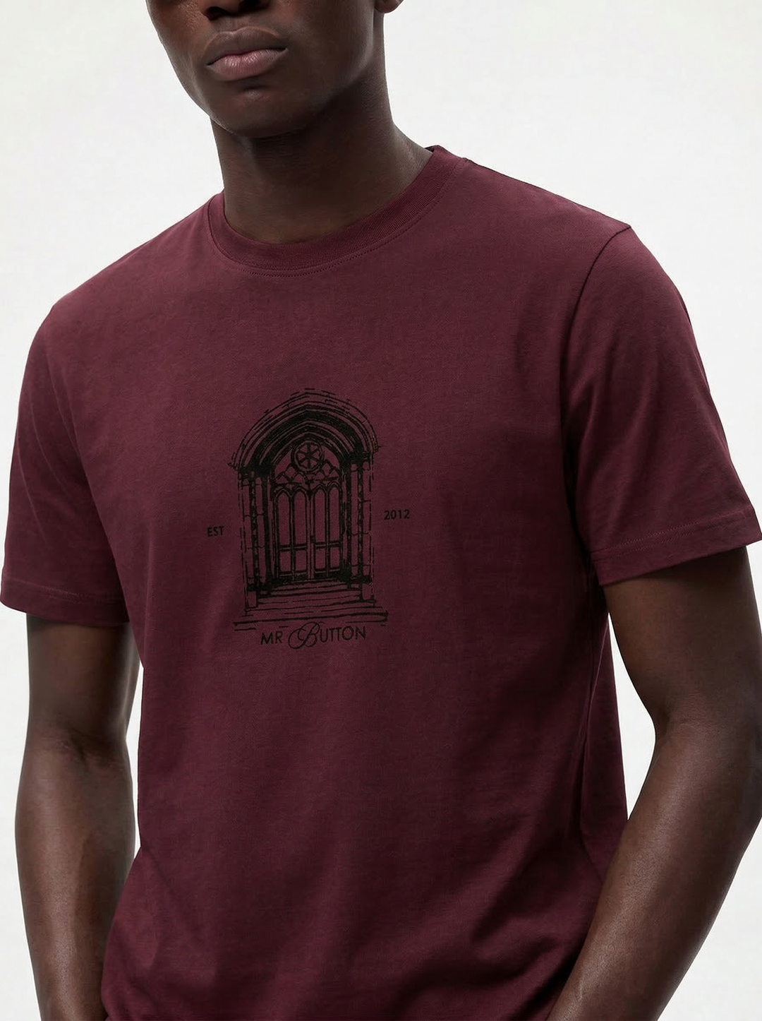 Brown Cotton Lycra Regular Fit Flock Round Neck T-Shirt