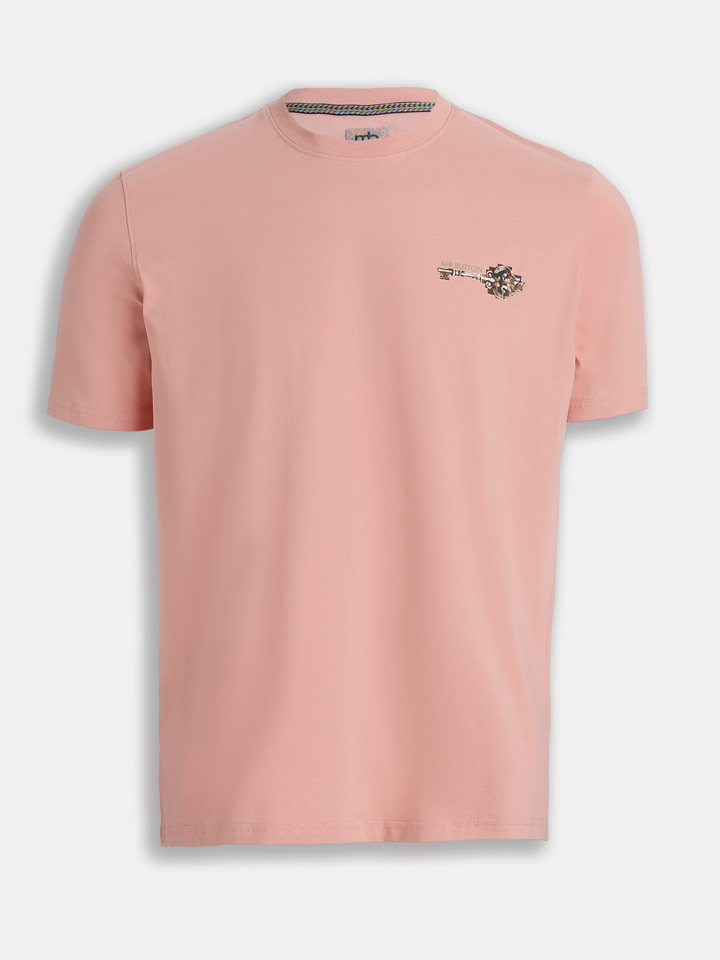 Pink Cotton Lycra Regular Fit Printed Round Neck T-Shirt
