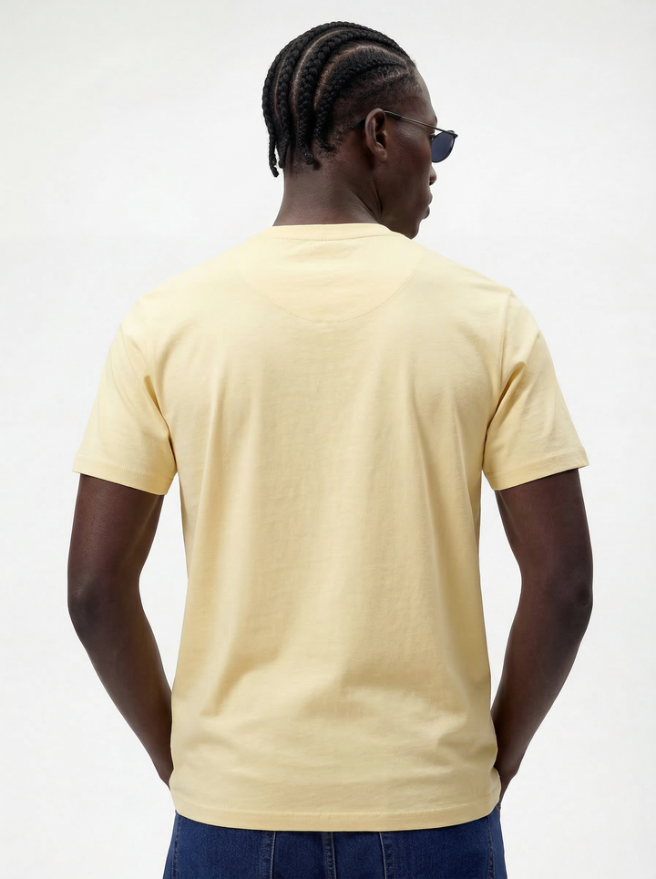 Yellow Cotton Lycra Regular Fit Printed Round Neck T-Shirt