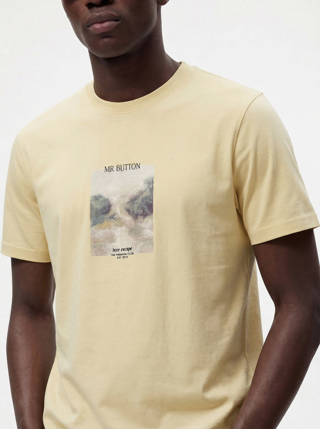 Yellow Cotton Lycra Regular Fit Printed Round Neck T-Shirt