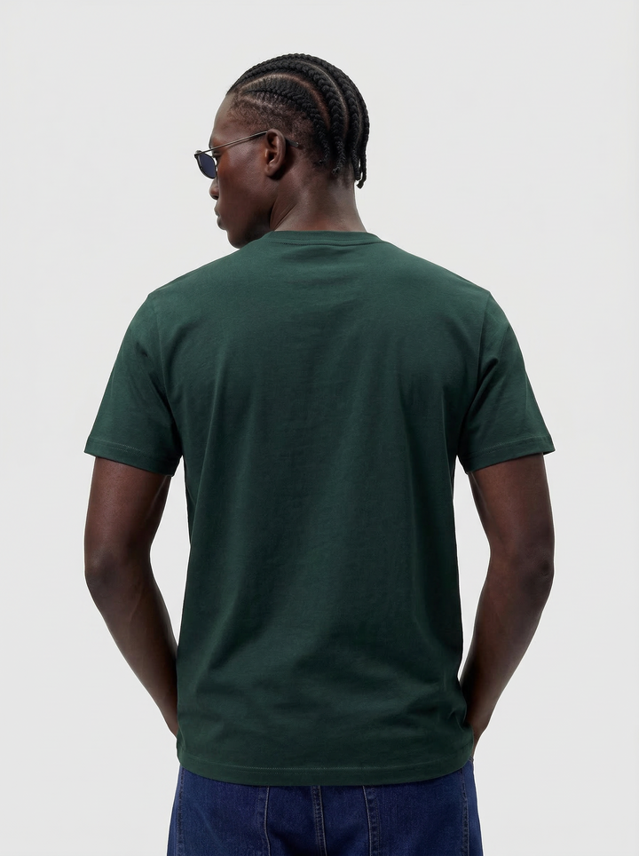 Dark Green Cotton Lycra Regular Fit Printed Round Neck T-Shirt