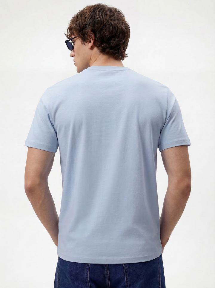 Blue Cotton Lycra Regular Fit Printed Round Neck T-Shirt