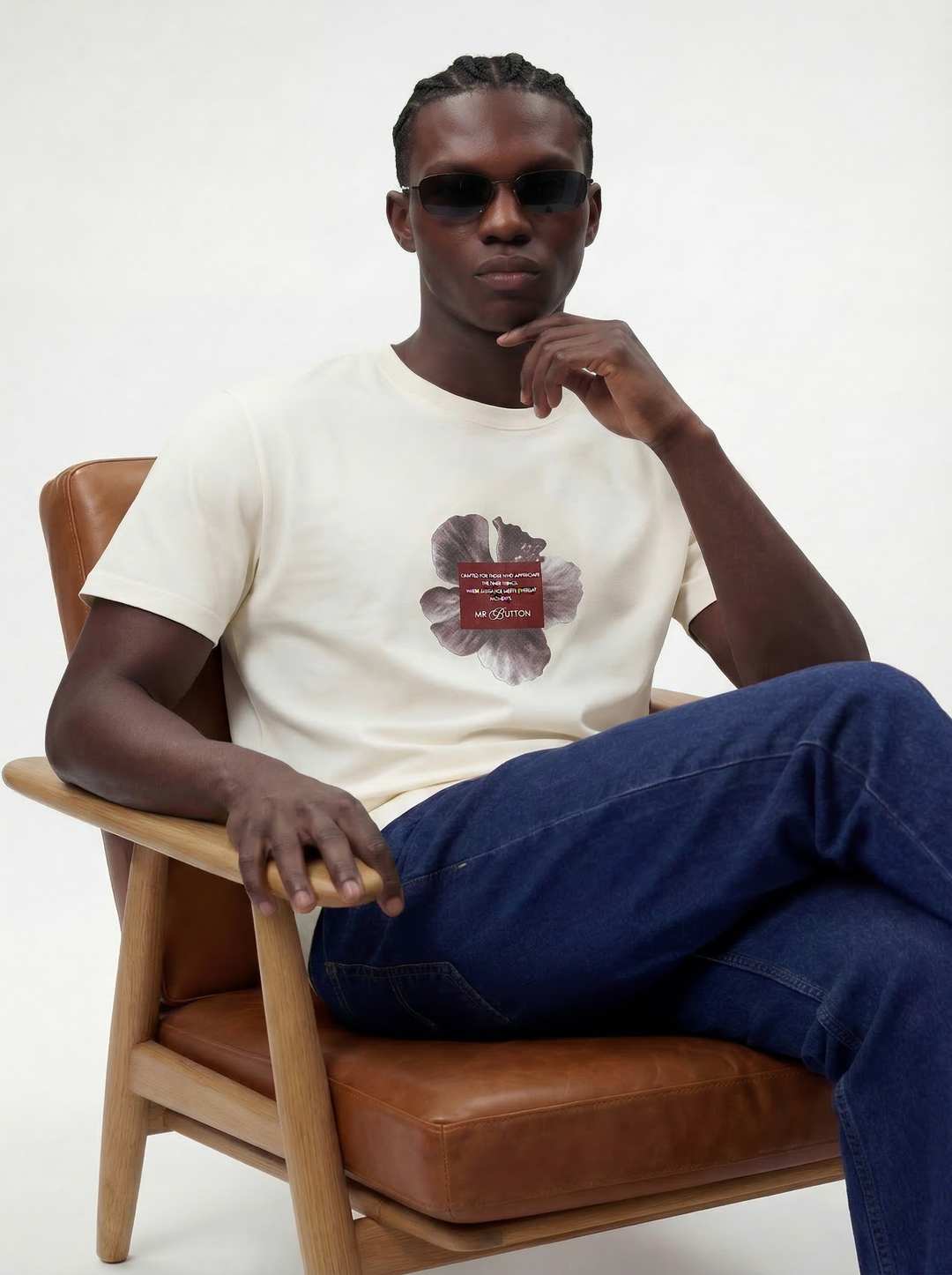 Cream Cotton Lycra Regular Fit Printed Round Neck T-Shirt