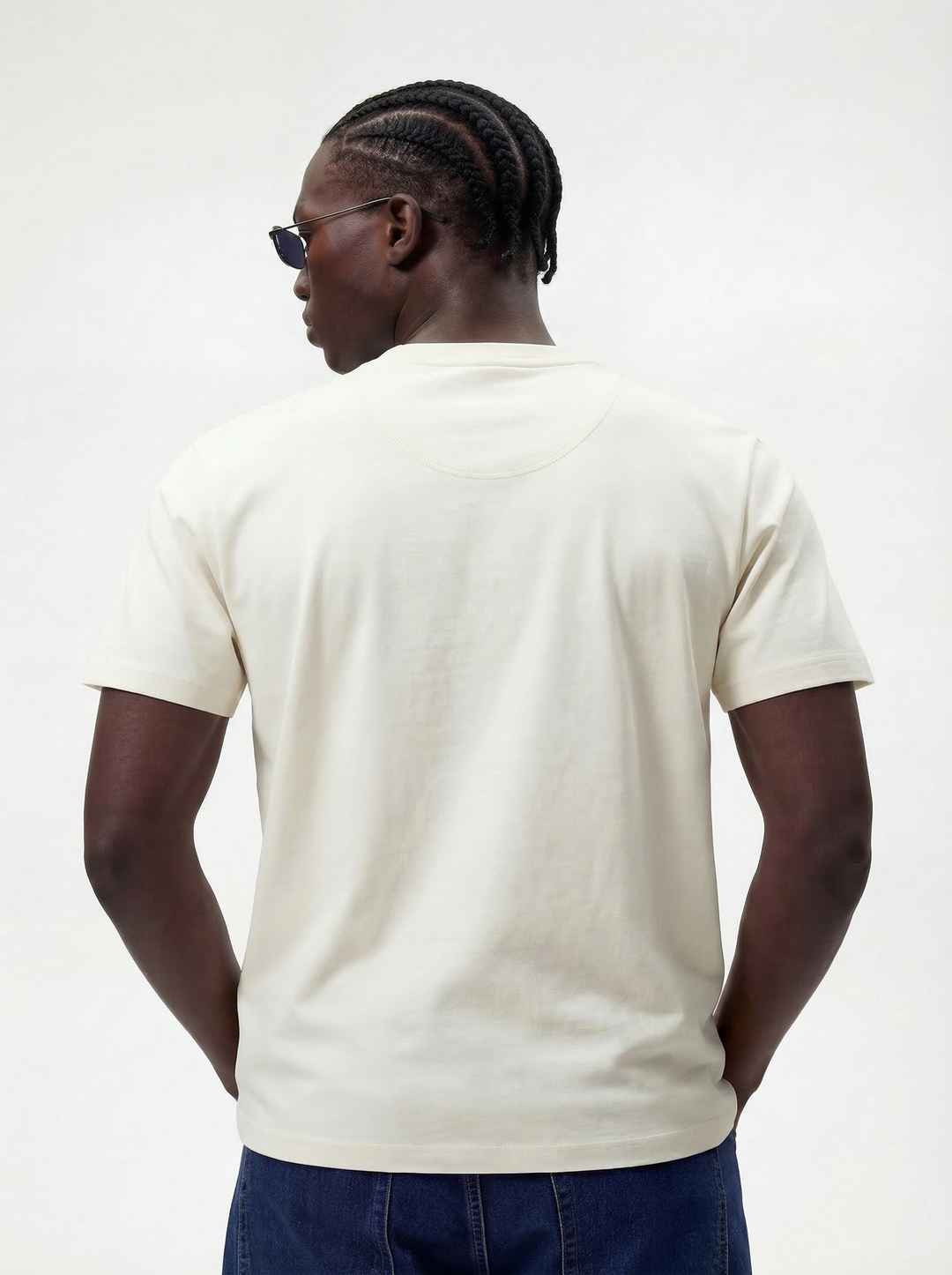 Cream Cotton Lycra Regular Fit Printed Round Neck T-Shirt