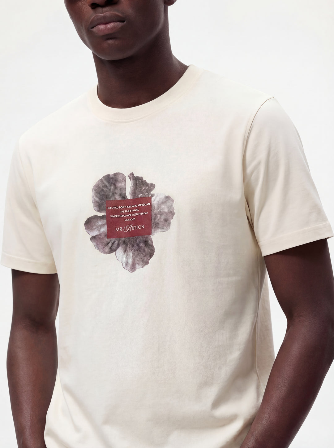 Cream Cotton Lycra Regular Fit Printed Round Neck T-Shirt