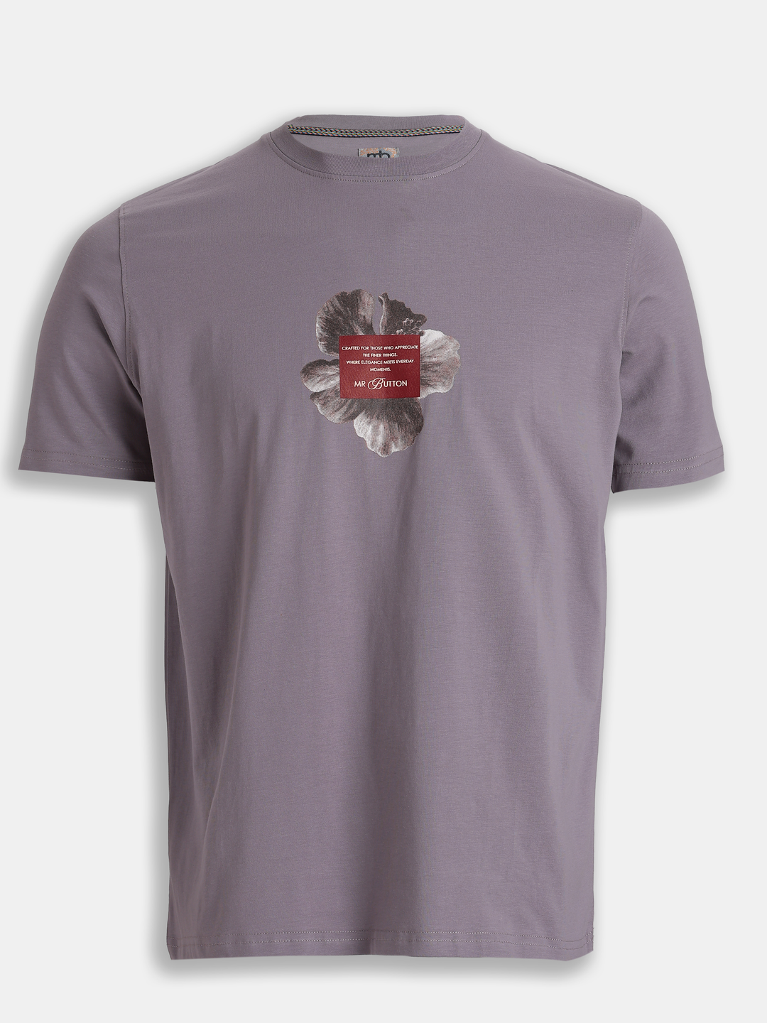 Purple Cotton Lycra Regular Fit Printed Round Neck T-Shirt