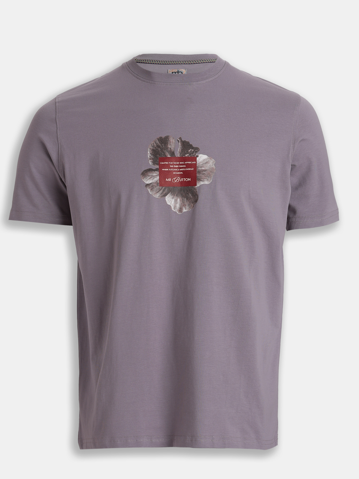 Purple Cotton Lycra Regular Fit Printed Round Neck T-Shirt