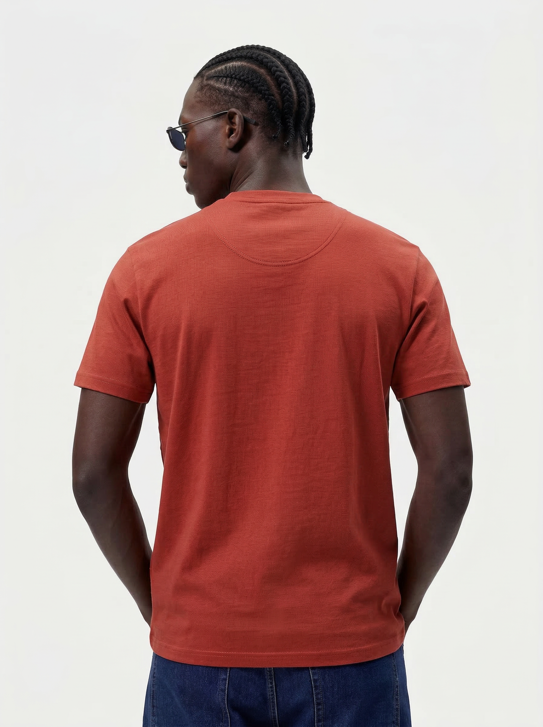 Rust Cotton Lycra Regular Fit Embrioded Round Neck T-Shirt