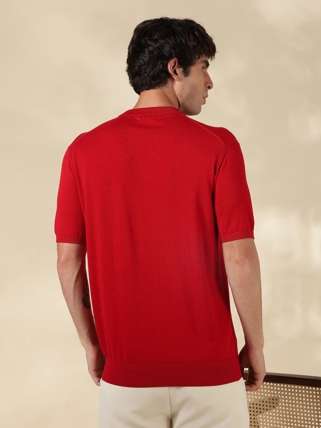 Red Rounded Shirt Buy MR BUTTON Red Solid Slim Fit Round Neck Flat Knit T-Shirt