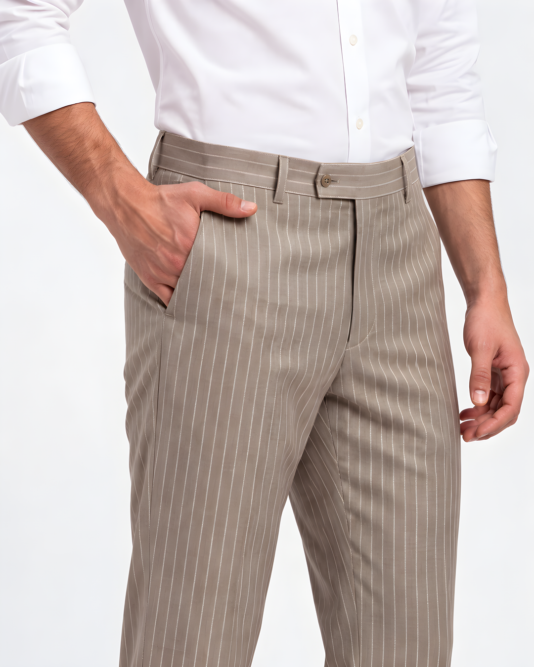 Fawn Slim Fit Striped Expendible Trouser