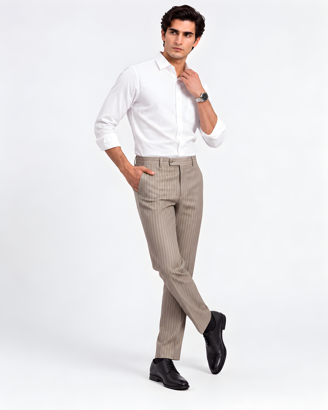 Fawn Slim Fit Striped Expendible Trouser