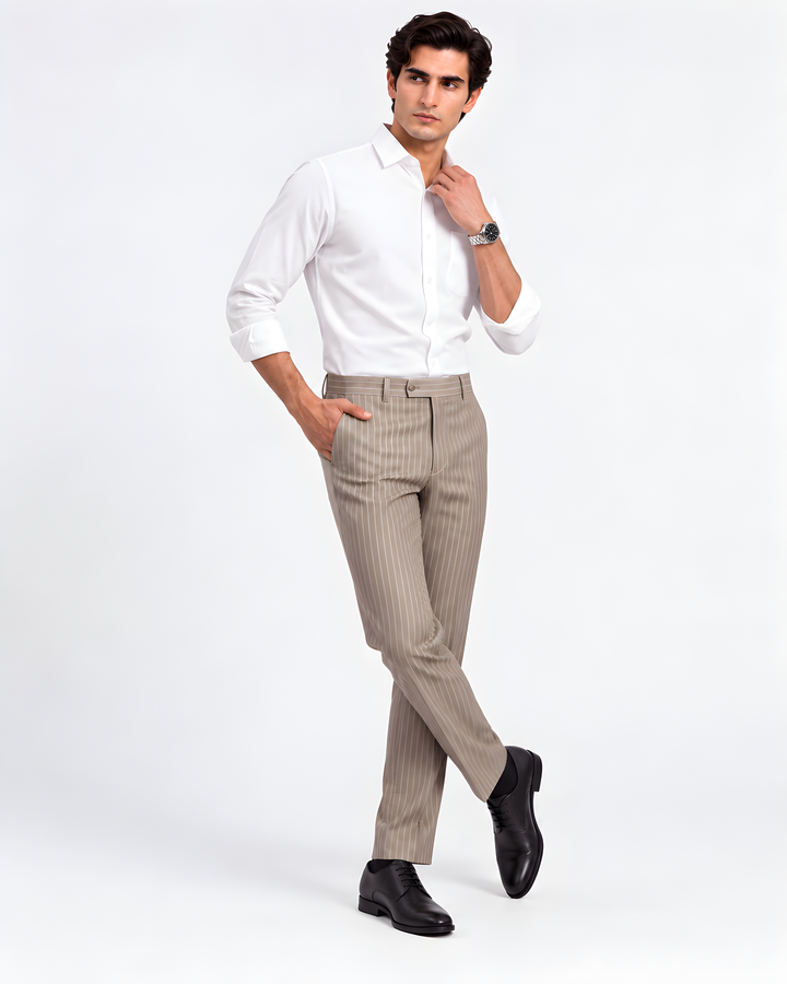Fawn Slim Fit Striped Expendible Trouser