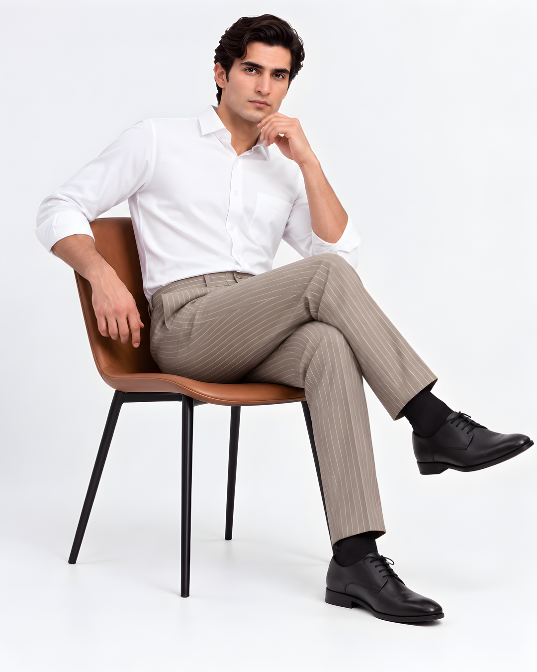 Fawn Slim Fit Striped Expendible Trouser