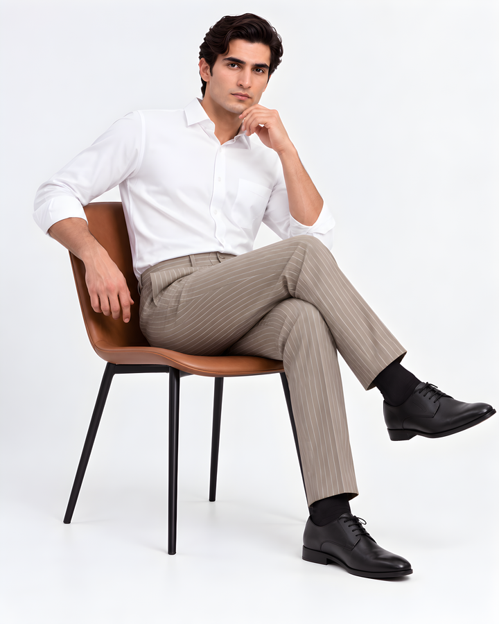 Fawn Slim Fit Striped Expendible Trouser