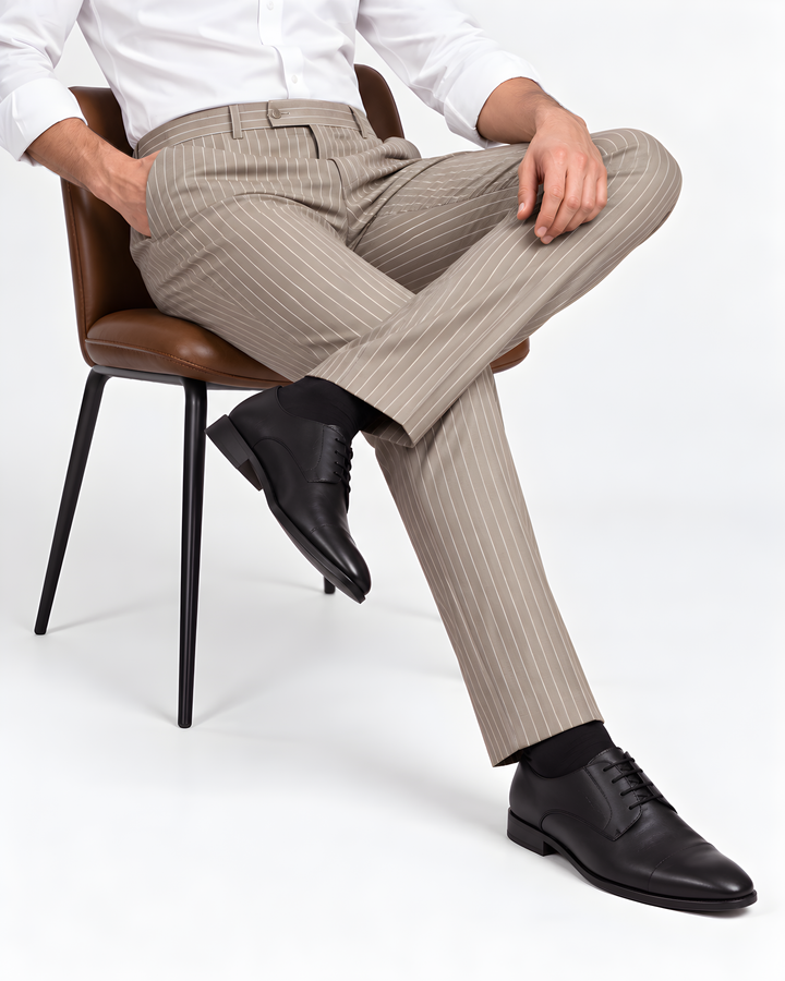 Fawn Slim Fit Striped Expendible Trouser