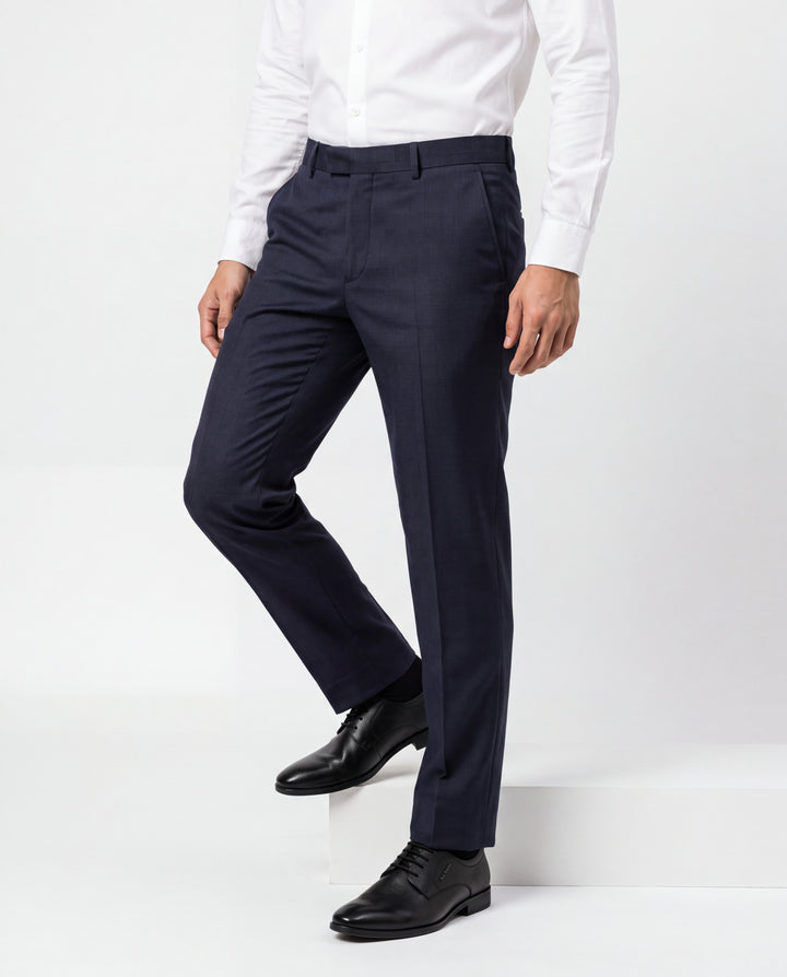 Navy Blue Slim Fit Checkered Expendible Trouser