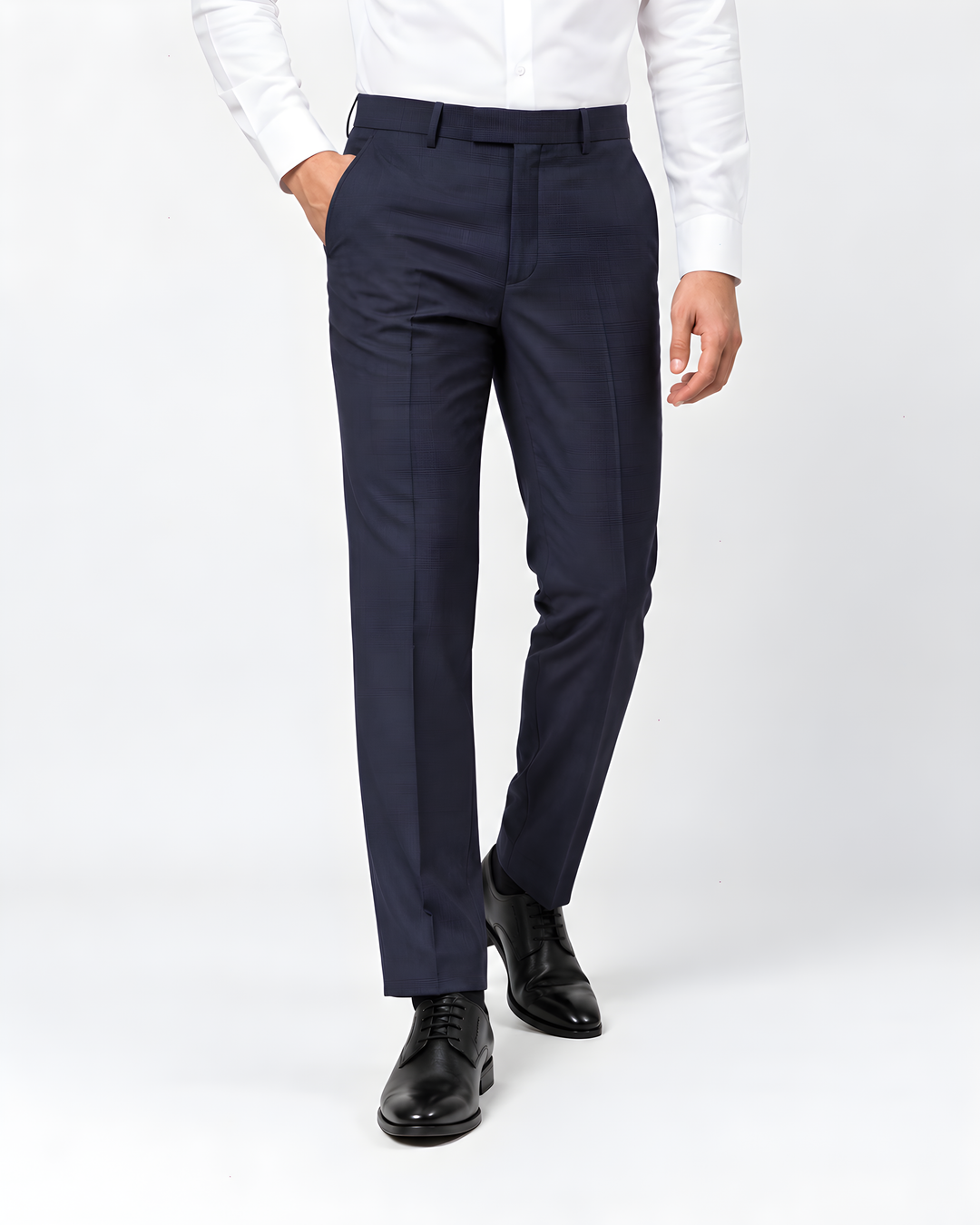 Navy Blue Slim Fit Checkered Expendible Trouser