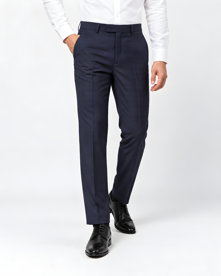Navy Blue Slim Fit Checkered Expendible Trouser