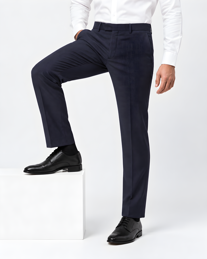 Navy Blue Slim Fit Checkered Expendible Trouser