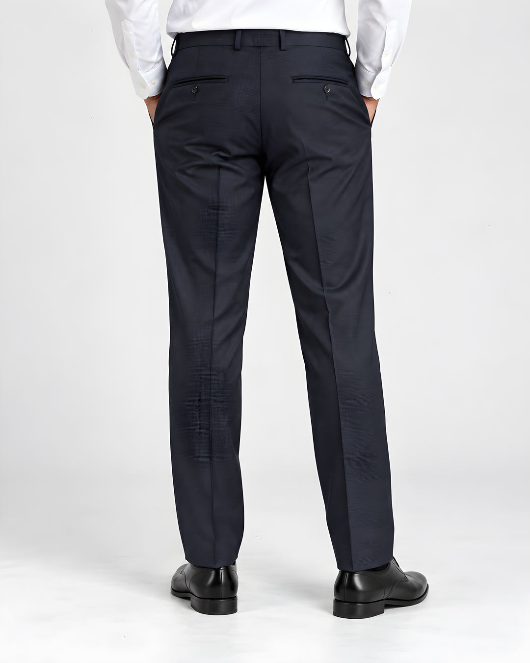 Navy Blue Slim Fit Checkered Expendible Trouser