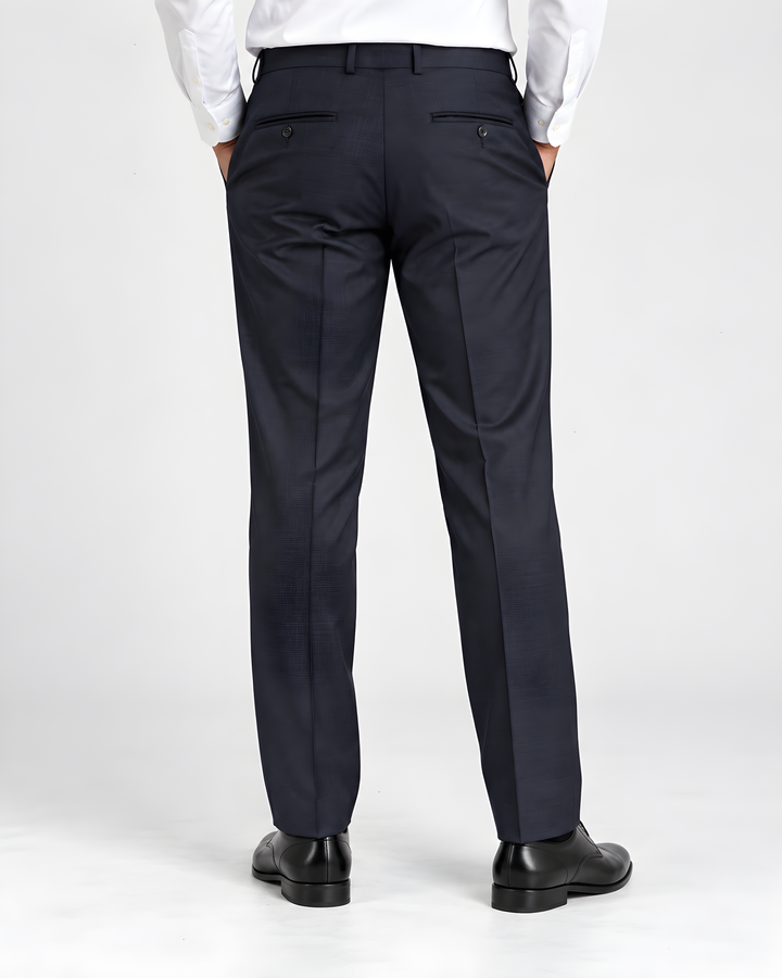 Navy Blue Slim Fit Checkered Expendible Trouser