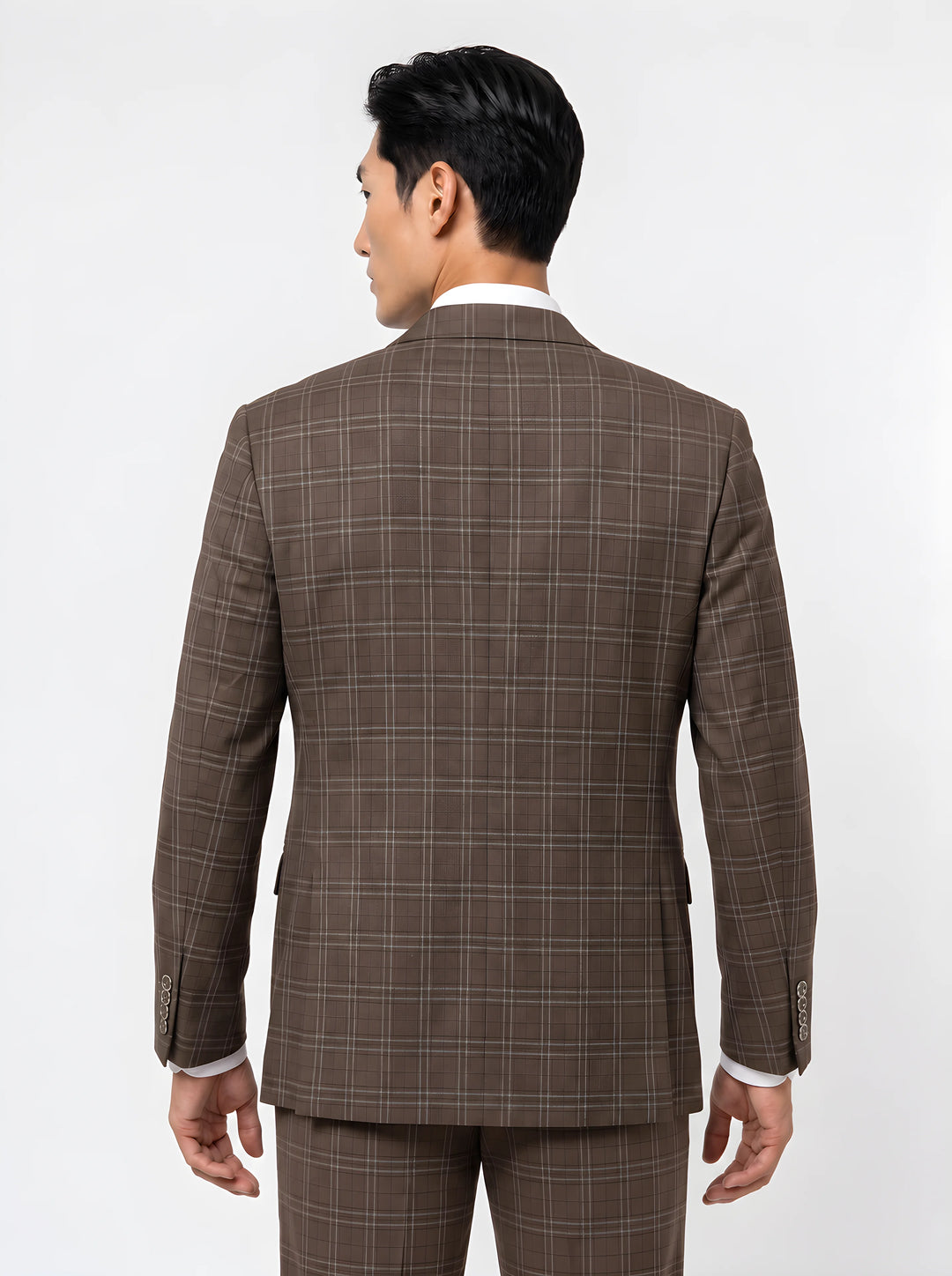 Brown Checked Slim Fit Lapel Collar Double Breasted Causal Blazer