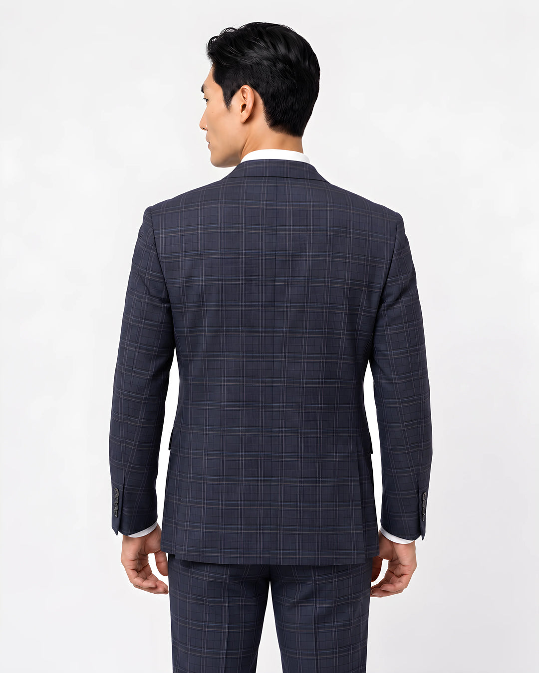 Blue Checked Slim Fit Lapel Collar Double Breasted Causal Blazer