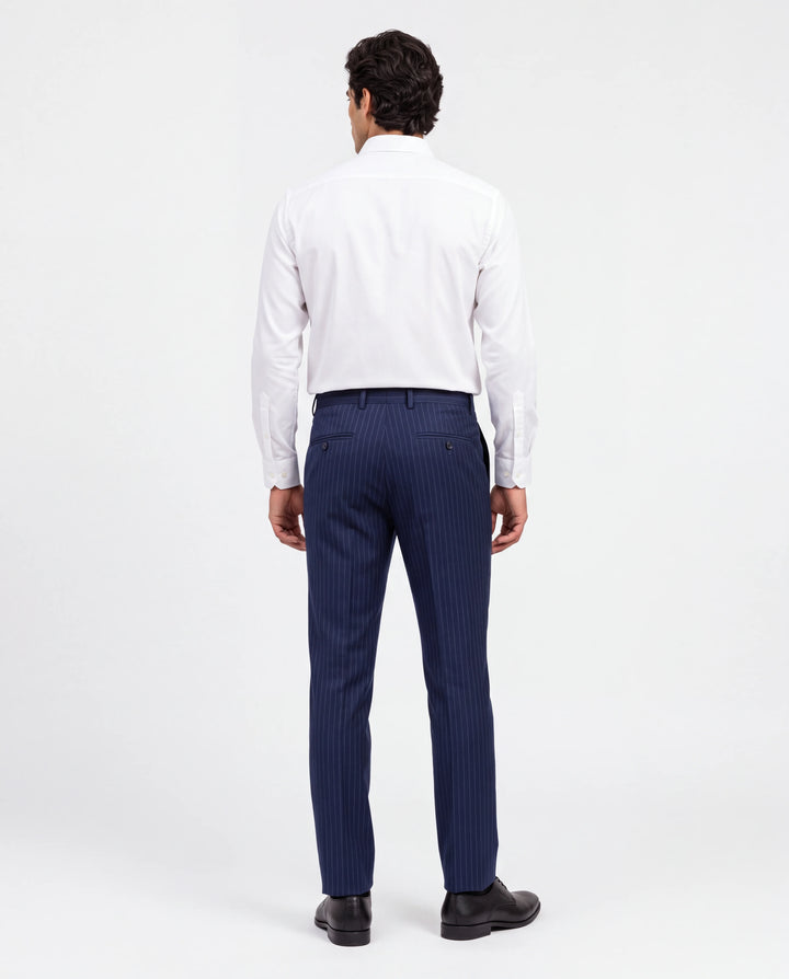 Blue Slim Fit Striped  Formal Trouser