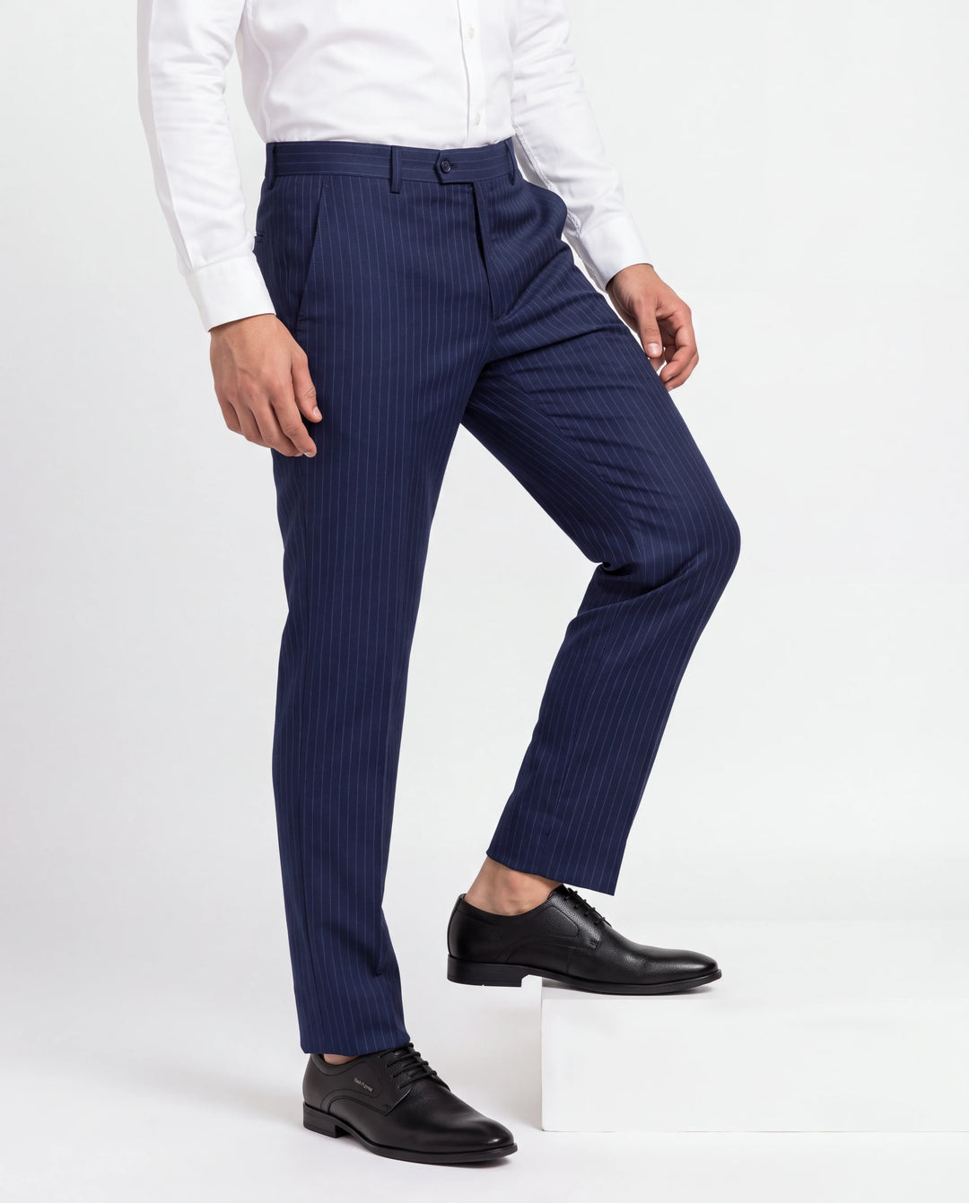 Blue Slim Fit Striped  Formal Trouser