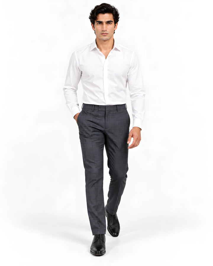 Grey Slim Fit Striped  Formal Trouser