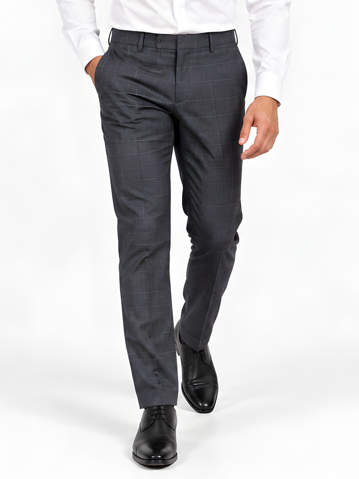 Grey Slim Fit Striped  Formal Trouser