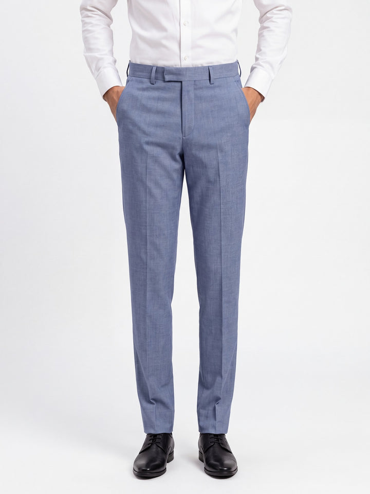 Blue Slim Fit Plain Formal Trouser