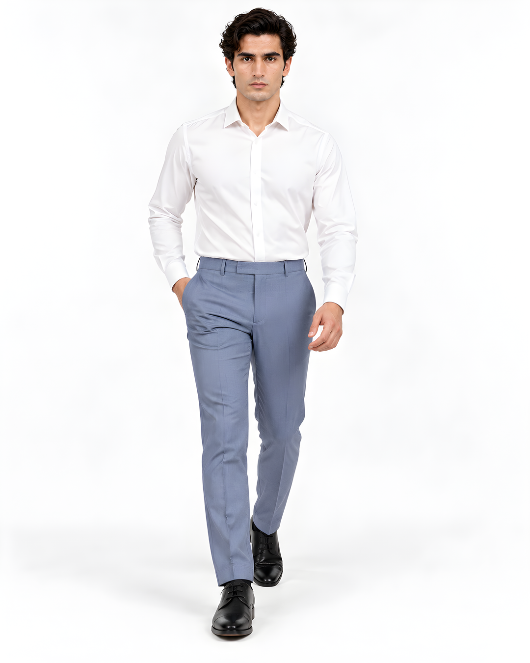 Blue Slim Fit Plain Formal Trouser