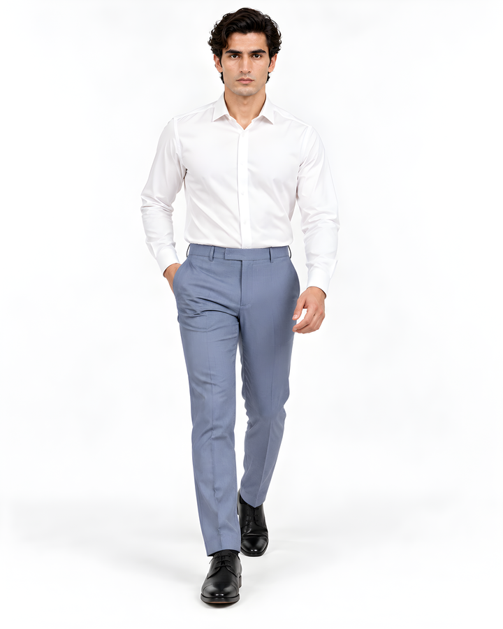 Blue Slim Fit Plain Formal Trouser