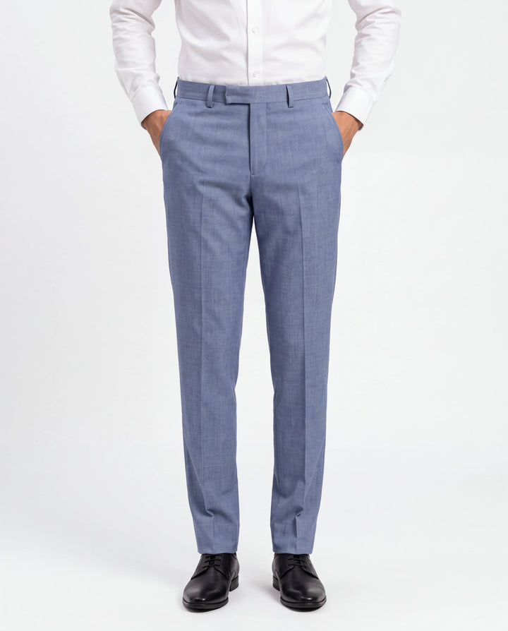 Blue Slim Fit Plain Formal Trouser