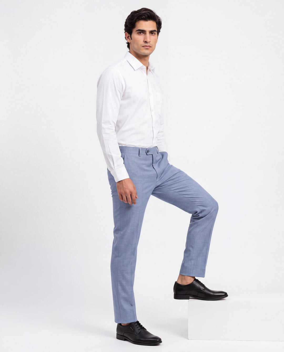 Blue Slim Fit Plain Formal Trouser