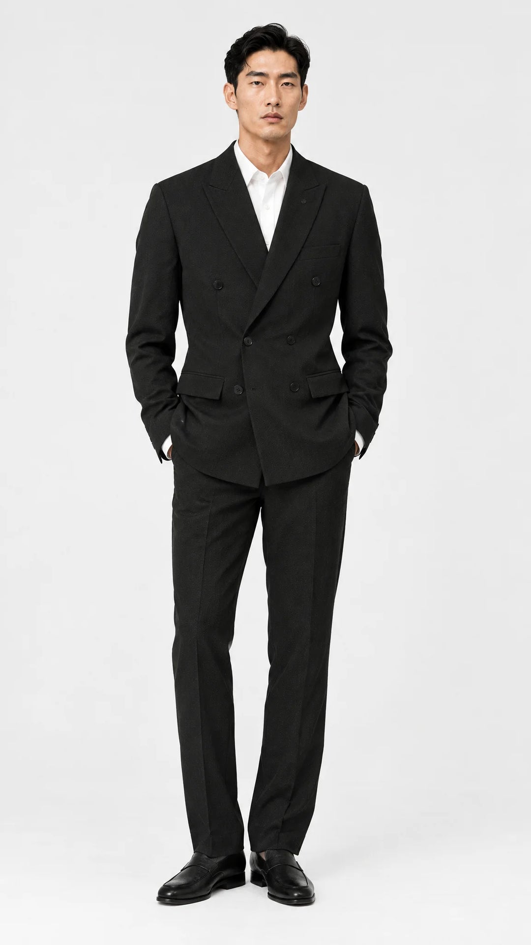 Dark Olive Striped Slim Fit Lapel Collar Double Breasted Causal Blazer