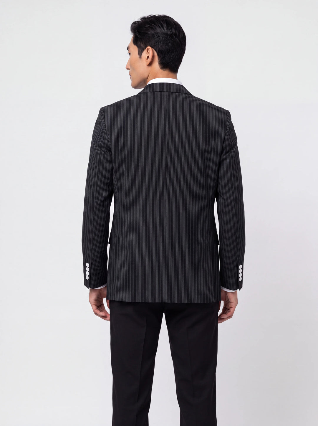 Black Striped Slim Fit Lapel Collar Double Breasted Causal Blazer