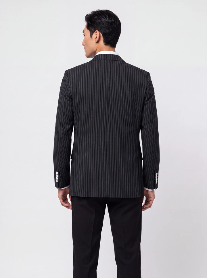 Black Striped Slim Fit Lapel Collar Double Breasted Causal Blazer