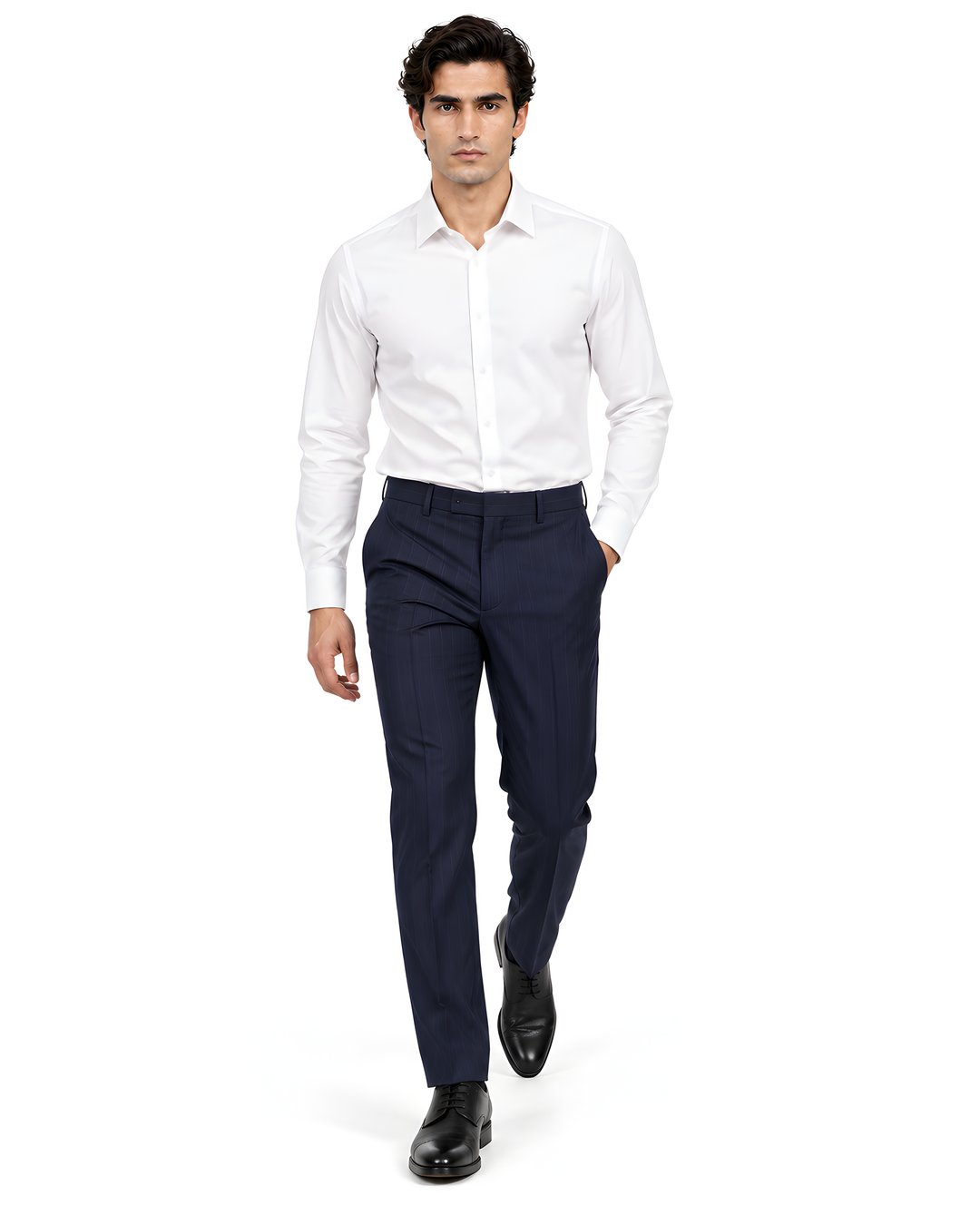 Navy Blue Slim Fit Striped  Formal Trouser
