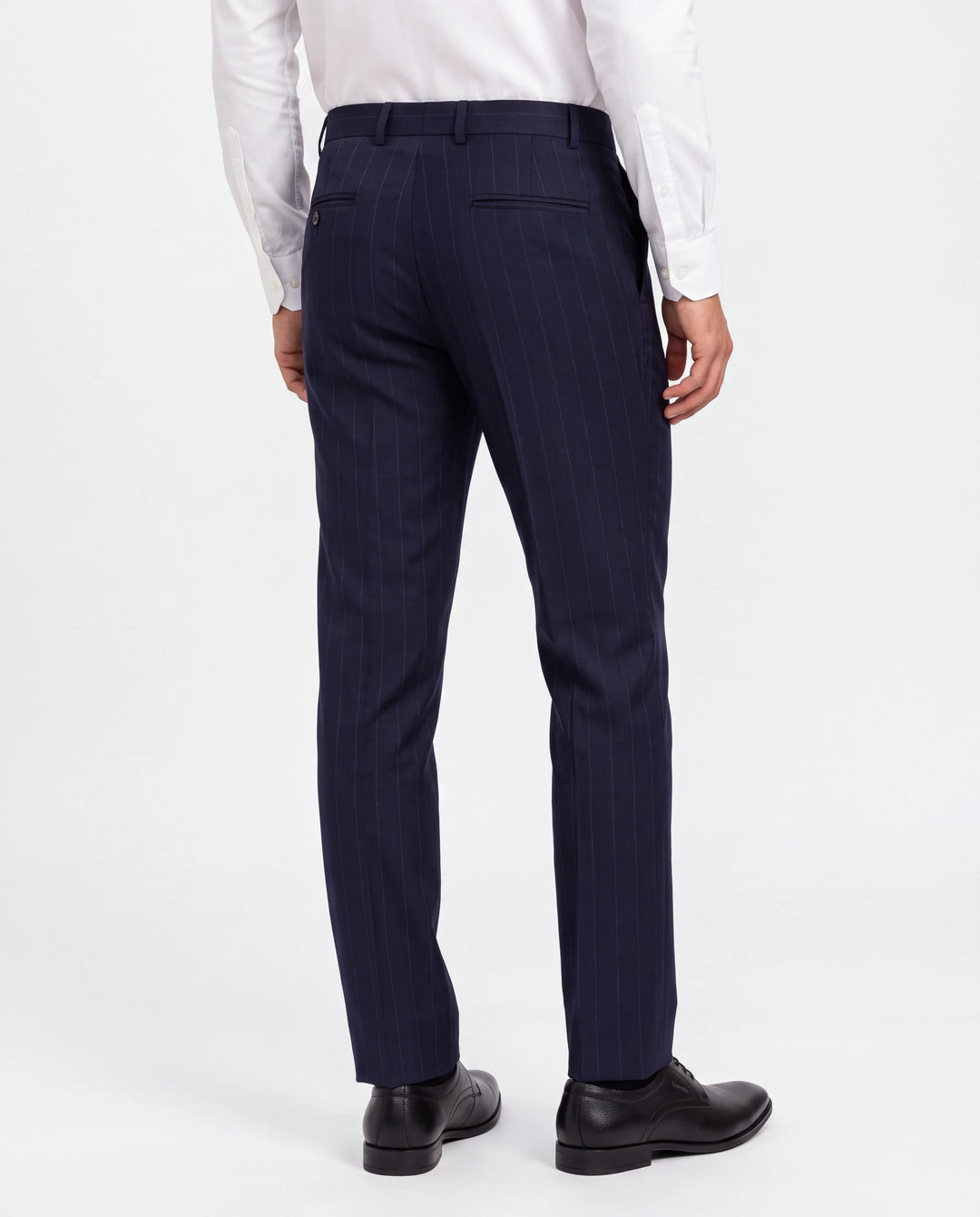 Navy Blue Slim Fit Striped  Formal Trouser