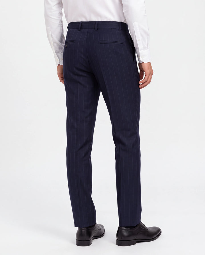 Navy Blue Slim Fit Striped  Formal Trouser